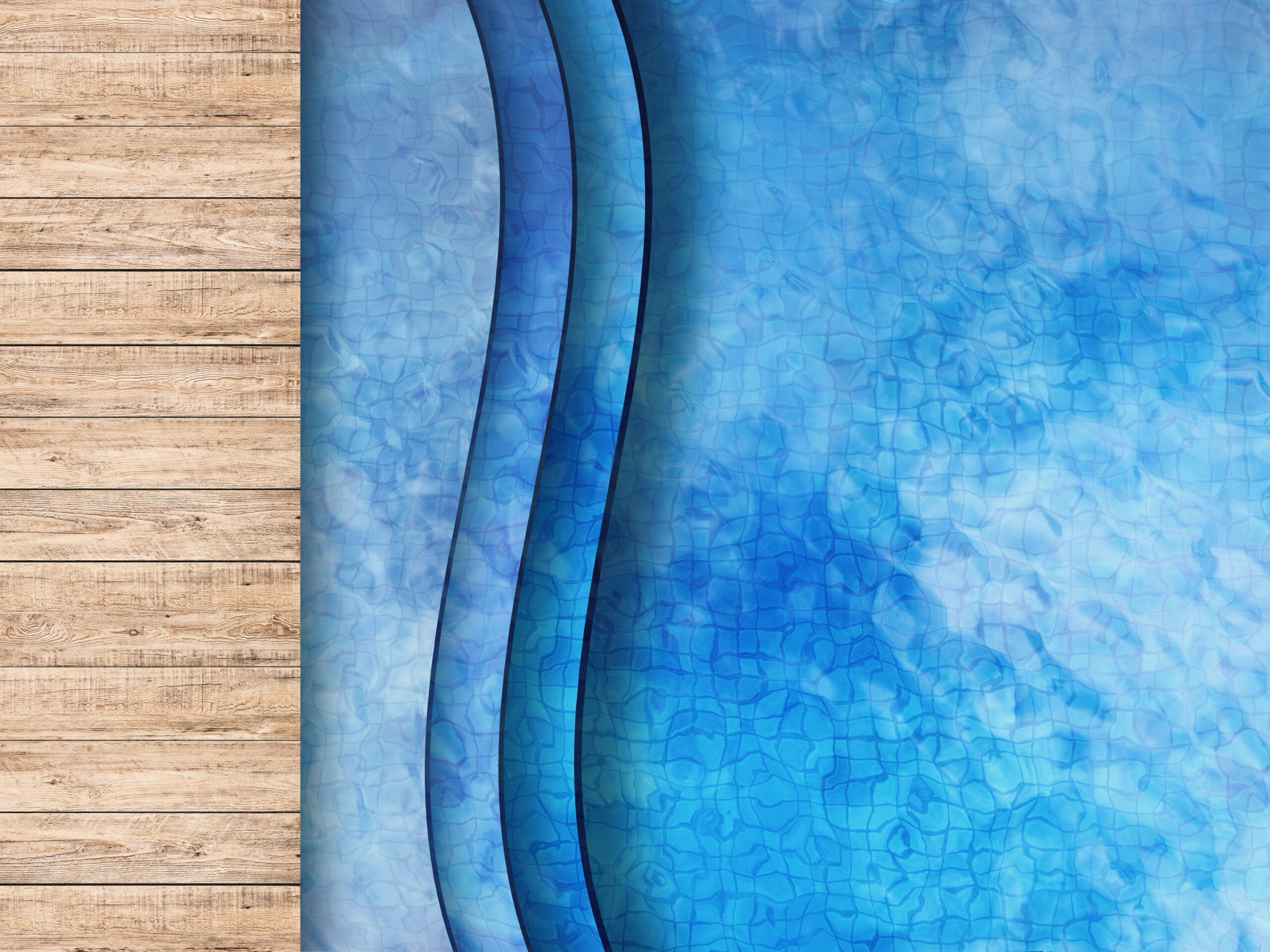 3d rendering pool top view with wooden floor and ladder